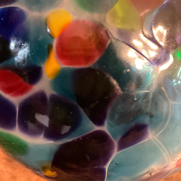 Vintage Hand Blown Blue Purple Green Red Glass Ball - Picture 2 of 3